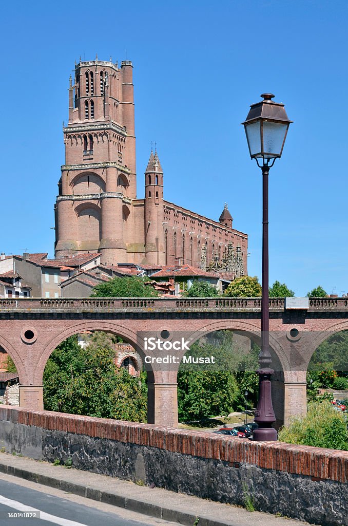 Bridge and cathedral at Albi in France Old bridge and Sainte Cécile cathedral made in red bricks at Albi in southern France, Midi Pyrénées region, Tarn department Albi Stock Photo