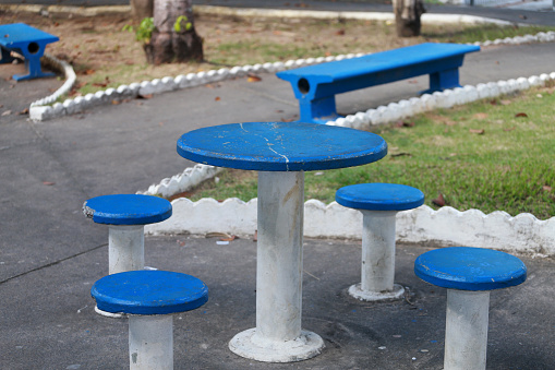 salvador, bahia, brazil - july 17, 2023: concrete bench in a public square in the city of Salvador.