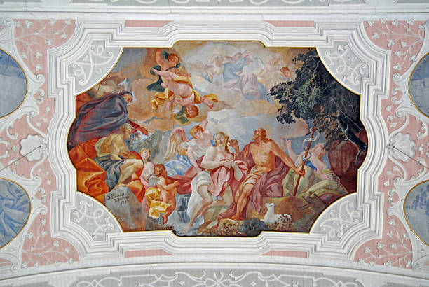 Fresh Jesus Beautifull fresco at the ceiling of a church in Sankt Johann, Austria. sistine madonna stock pictures, royalty-free photos & images