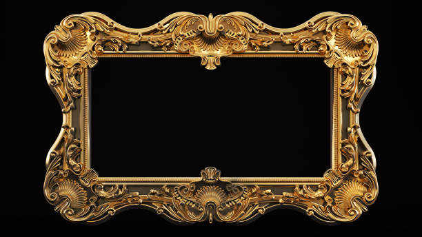 istock Decorative golden vintage frames, Golden baroque frame on black background. 1601442839