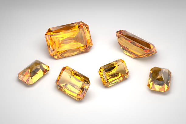 istock Scattering of topazes of different sizes on a white background. Criss cut. 3d rendering. 1601453249