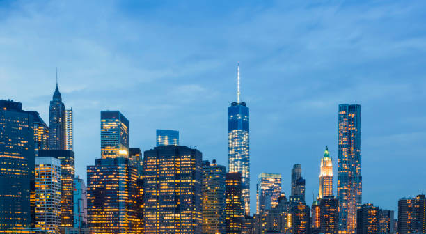 istock Manhattan skyline cityscape at dusk 1601454330