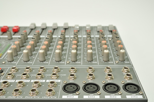 Mixing console with audio jacks and xlr connectors for connecting and recording music devices