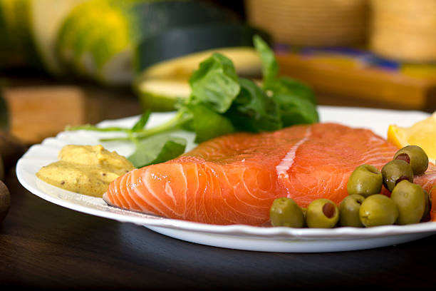 Raw salmon for cooking stock photo