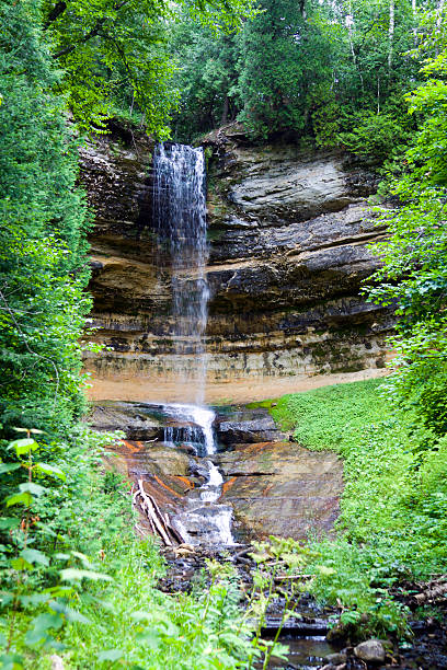 istock Waterfall in green forest, Michigan USA 160146091