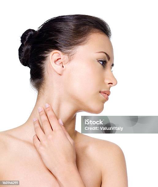 Woman Stroking Her Skin On Neck Stock Photo - Download Image Now - Cut Out, One Woman Only, Only Women