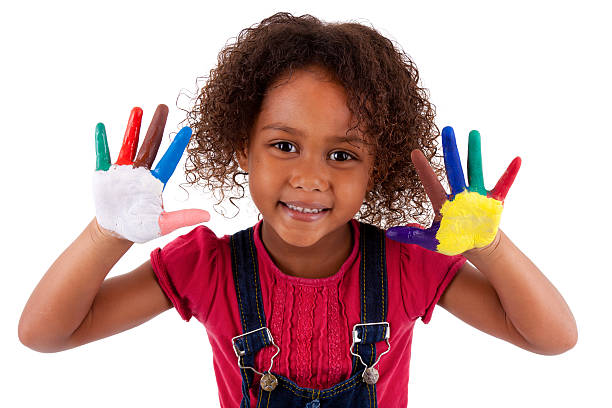 istock Little African Asian girl with hands painted 160146563