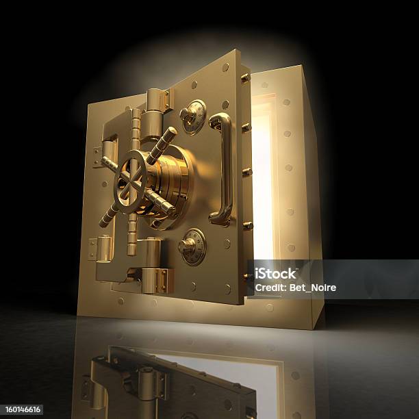 A Metallic Vault Opening On A Black Background Stock Photo - Download Image Now - Concepts & Topics, Illustration, Light - Natural Phenomenon