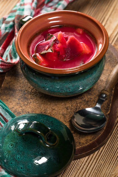 istock Red borscht soup in bowl. 1601481633