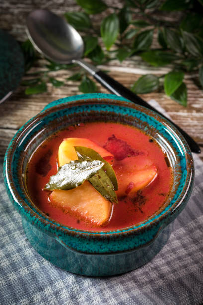 istock Red borscht soup in bowl. 1601482755