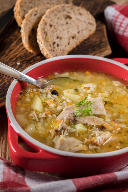 istock Barley soup with vegetables and chicken. 1601506605