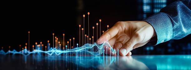 Hand touching holographic graph growing up