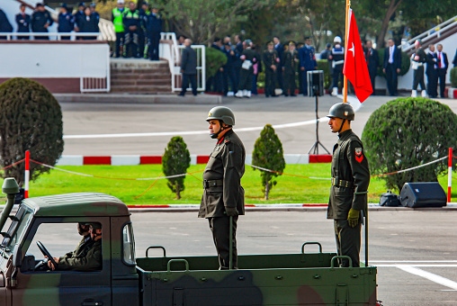 Practice Drill or parading soldiers at Tiananmen Square, Beijing China. Image taken on October 18, 2019.