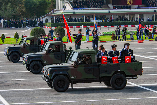 Ankara, Turkey - October 29, 2007: Hippodrome Square in Ankara is the area where Turkey's national holidays, especially the 29 October Republic Day and 30 August Victory Day, are celebrated. Military ceremonies are held in this area, accompanied by the President of Türkiye. Male or female military personnel, police, veterans and students celebrate the holiday by greeting the public in the parade.