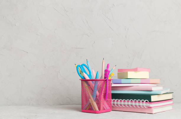 istock Composition with books and stationery on wooden table. Back to school concept 1601577786
