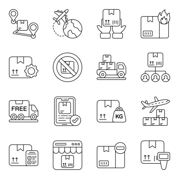 Vector illustration of Pack of Logistic and Cargo Line Icons