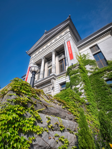 Montreal, Quebec, Canada - July 30, 2023:  The Redpath Museum is located on the campus of McGill University in Montreal, Quebec, Canada.  The museum has displays on various cultural, biological, archaeological, geological etc. themes.   The museum is free for students at McGill and a small fee applies for others.