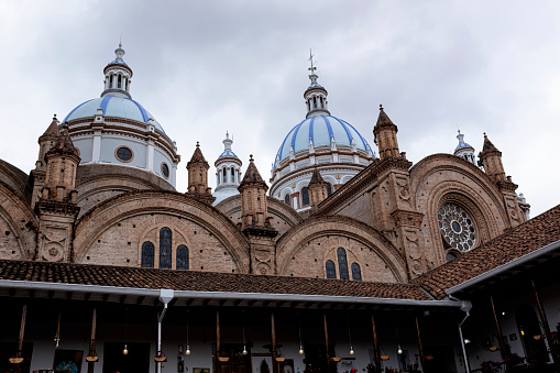 Looking up at the domes of the cathedral of the immaculate conception of Cuenca