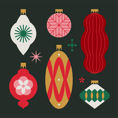 Retro Mid-century Modern Christmas Holiday Ornaments