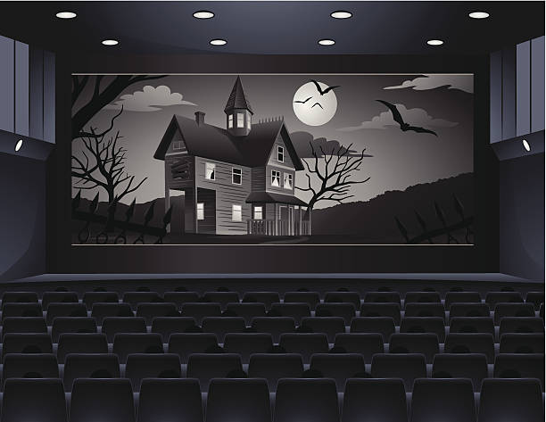 Old Horror Movie in Cinema vector art illustration