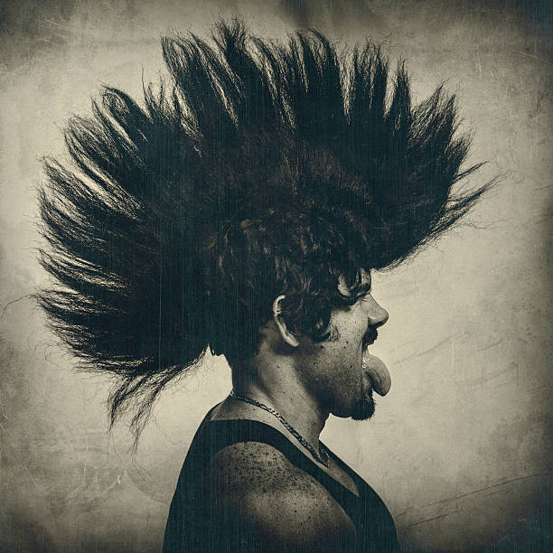 homem com corte à mohawk punk cabelo peruca - grotesque imagens e fotografias de stock