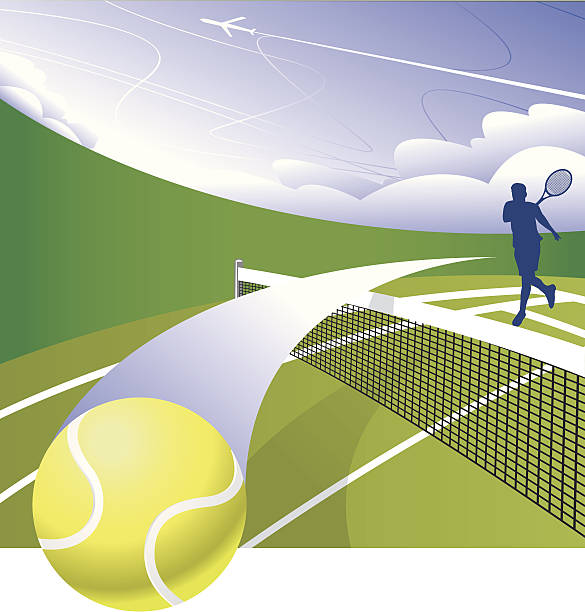 smash dem court - tennis tennis ball serving racket stock-grafiken, -clipart, -cartoons und -symbole