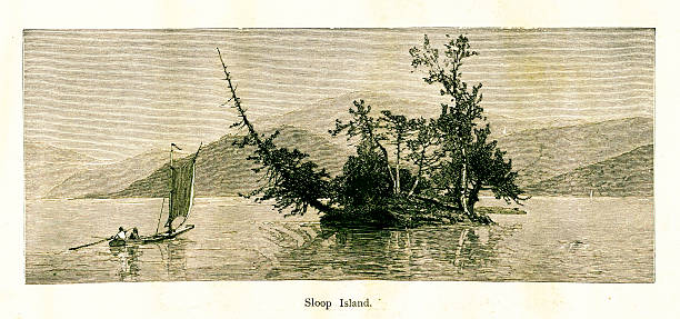 ilustraciones, imágenes clip art, dibujos animados e iconos de stock de sloop island, el lago george, nueva york - panoramic great appalachian valley the americas north america