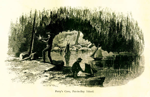 Perry's Cave, located in Put-in-Bay, U.S. state of Ohio. Published in Picturesque America or the Land We Live In (D. Appleton & Co., New York, 1872).