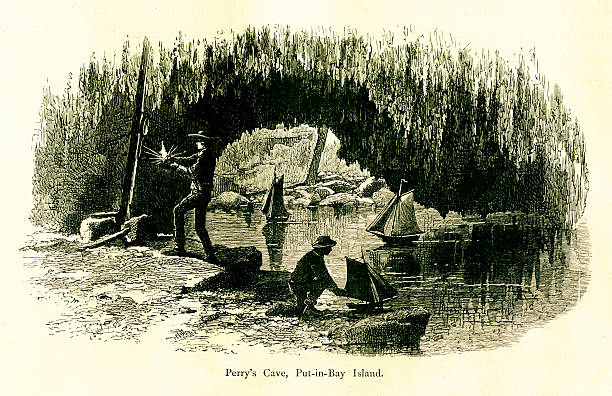 Perry's Cave, Put-in-Bay, Ohio Perry's Cave, located in Put-in-Bay, U.S. state of Ohio. Published in Picturesque America or the Land We Live In (D. Appleton & Co., New York, 1872). oliver hazard perry stock illustrations
