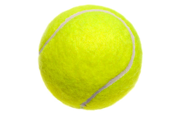 isoliert, gelben tennisball auf weiß - ball stock-fotos und bilder