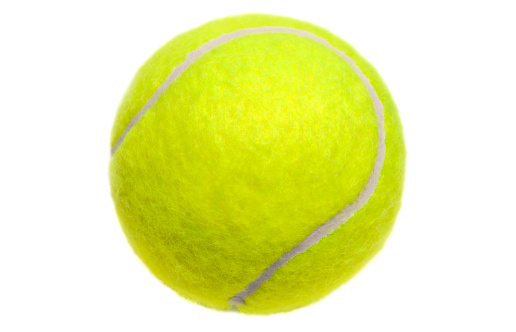 Aislado sobre blanco, amarillo bola de tenis photo