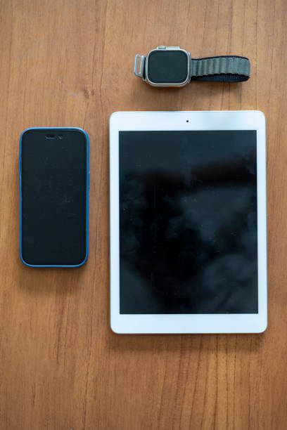 istock Electronic gadgets on the table such as tablet, mobile phone and smartwatch 1601794564