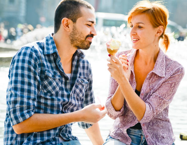 istock Happy Beautiful couple Eating Ice-Cream 160187792