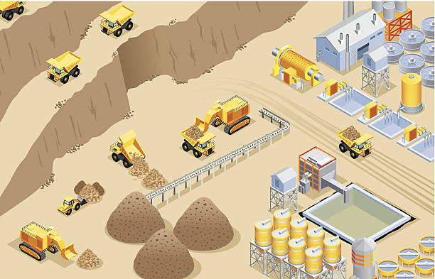 Isometric mining Isometric mining, made in adobe Illustrator (vector) mining natural resources stock illustrations