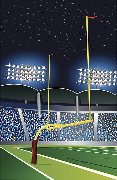 słupek bramki w futbolu w stadion światła w nocy - stadium football goal post goal post crowd stock illustrations