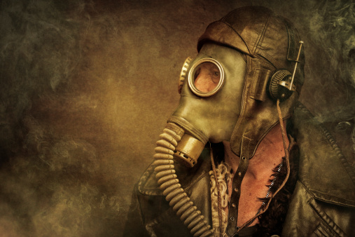post apocalyptic survivor in gas mask