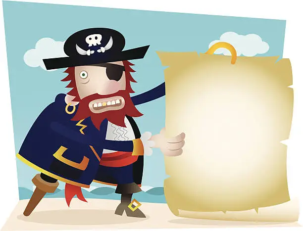 Vector illustration of Pirate with Blank Map