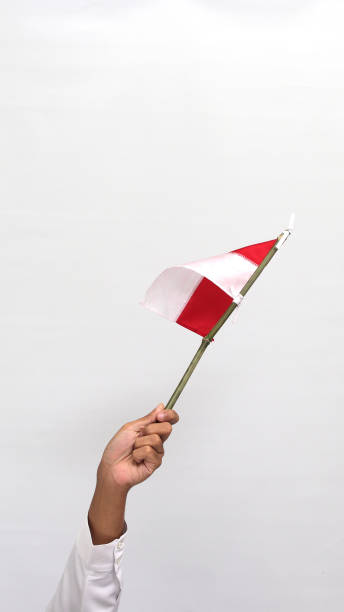 istock Han holding a small Indonesian flag, isolated on white background 1601904063