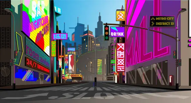 Vector illustration of Metro City in the morning