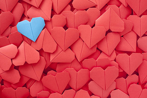 serca niebieski papier - valentines day origami romance love zdjęcia i obrazy z banku zdjęć