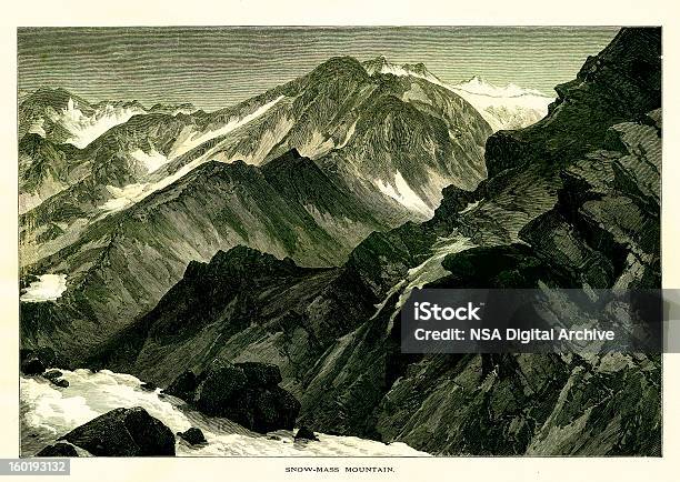 Snowmass Mountain Kolorado - Stockowe grafiki wektorowe i więcej obrazów Ilustracja - Ilustracja, Góra, Staromodny