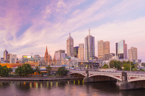 Beautiful sunset over Melbourne in Victoria Australia.