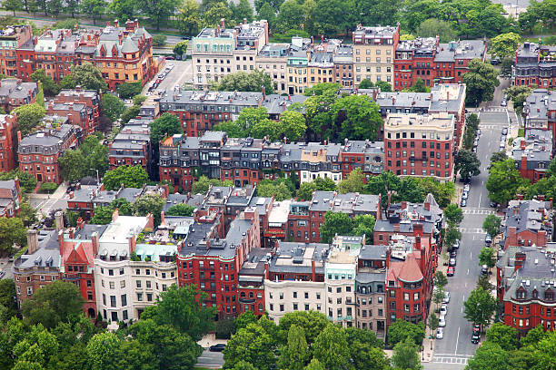 luftbild von boston city residential district - clear sky urban scene boston massachusetts stock-fotos und bilder
