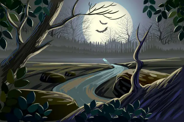 Vector illustration of Beautiful spooky landscape