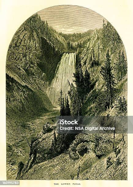 Cascate Lower Yellowstone Stati Uniti - Immagini vettoriali stock e altre immagini di Parco Nazionale del Grand Canyon - Parco Nazionale del Grand Canyon, Vecchio stile, Illustrazione