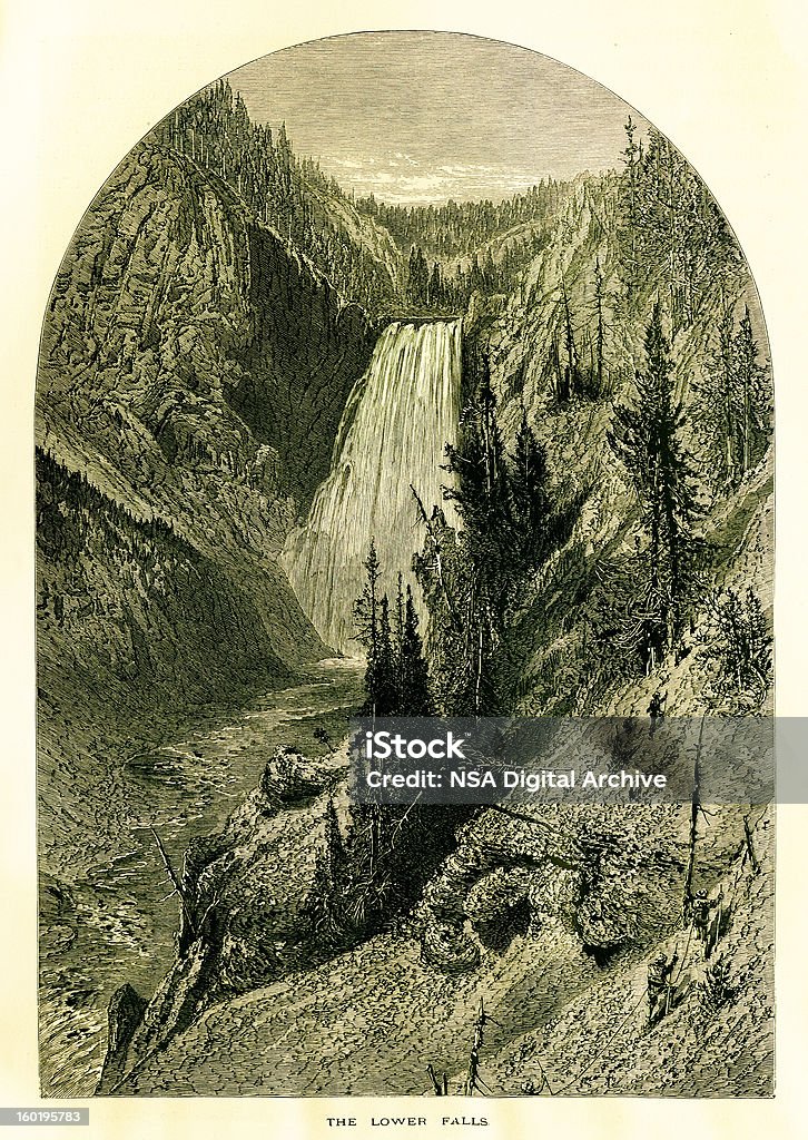 Dolny Wodospad Yellowstone, USA - Zbiór ilustracji royalty-free (Park Narodowy Wielkiego Kanionu)