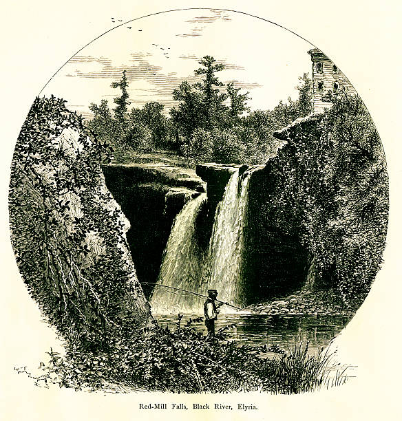 red-mill falls, black river, elyria, ohio - elyria stock-grafiken, -clipart, -cartoons und -symbole