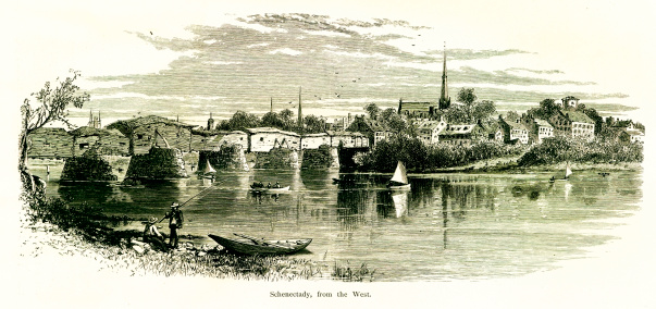 Schenectady, a city near the confluence of the Mohawk and Hudson Rivers, New York, USA. Published in Picturesque America or the Land We Live In (D. Appleton & Co., New York, 1872)