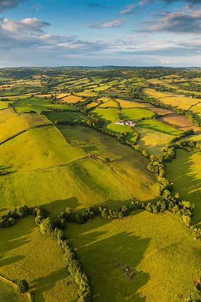 istock Vibrant patchwork landscape summer fields farms idyllic countryside 160196713