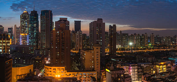 istock Futuristic neon night city high rise panorama 160196730